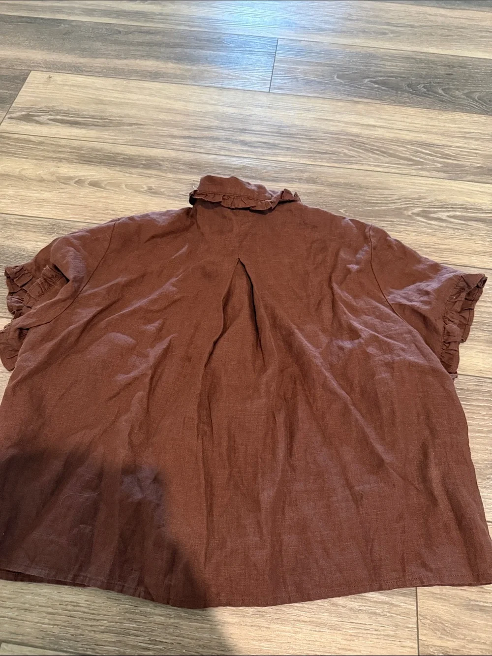J. Crew Chestnut Brown Short-Sleeve Ruffle Button-Down Shirt - Picture 5 of 5
